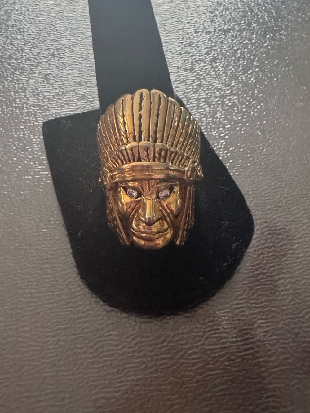 Vintage Native Chief biker Ring Gold plated over Sterling silver